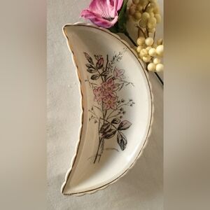 Antique Bone China Crescent Moon Shaped Dish